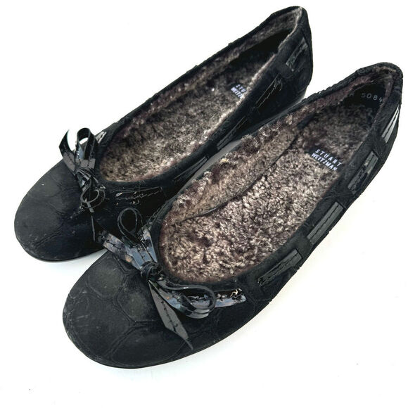STUART WEITZMAN Fleece Lined Leather Ballet Flats Sz 6 / Classic Cozy Designer - Picture 1 of 10